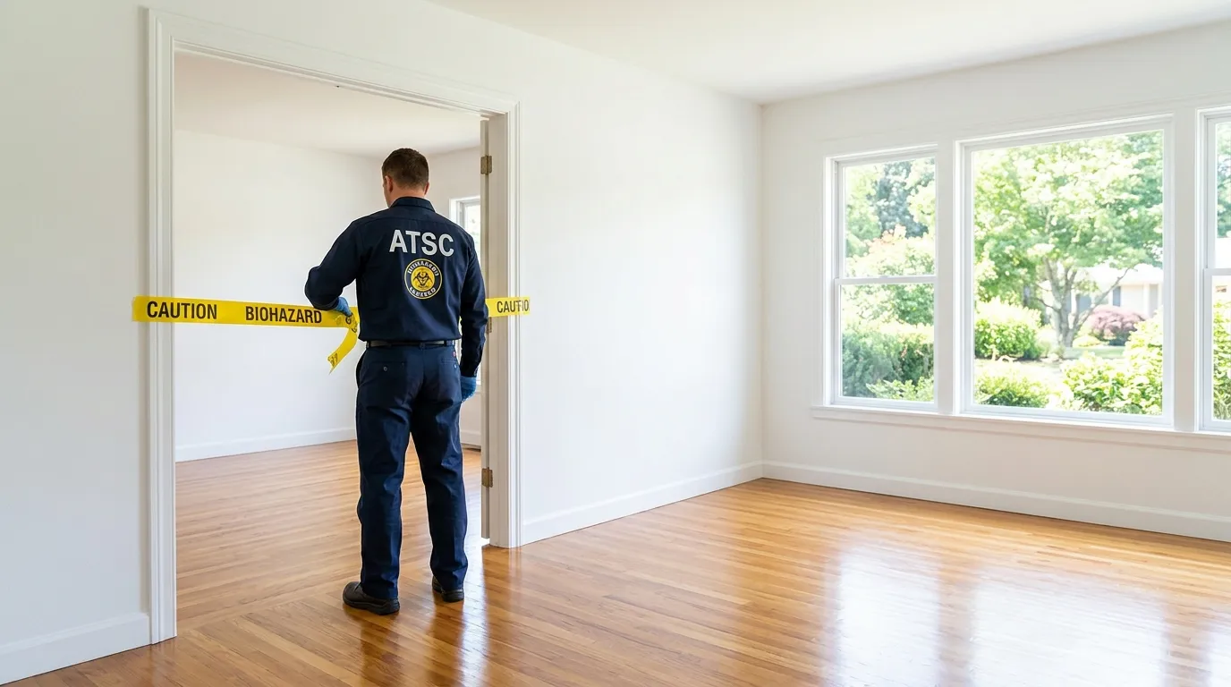 Certified biohazard cleanup crew performing Crime Scene Cleanup in Great Neck Plaza
